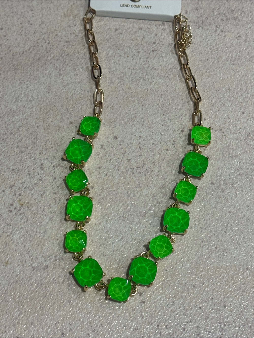 Gold Chain Necklace with Neon Green Gemstones - Women Jewelry